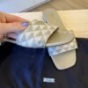 Prada Enameled Metal Triangle Canvas Slides Size 39