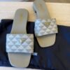 Prada Enameled Metal Triangle Canvas Slides Size 39