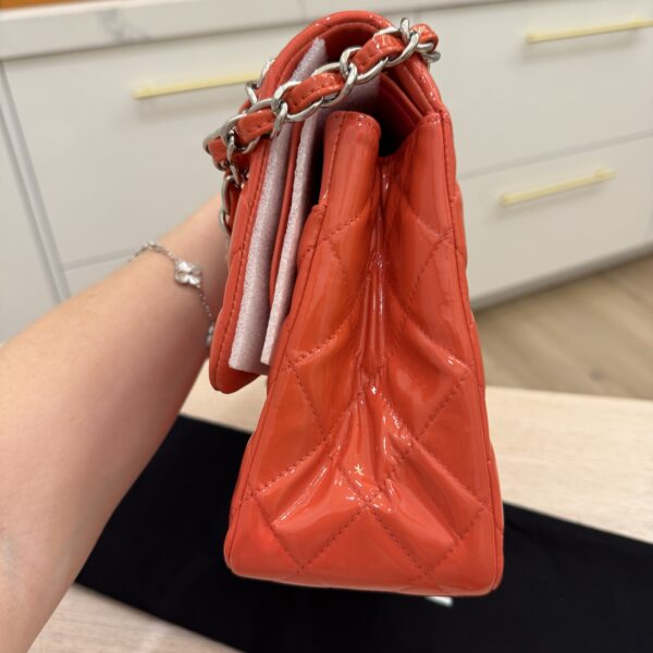 Chanel Patent Quilted Jumbo Double Flap Coral Silver Hardware