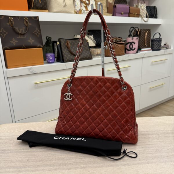 Chanel Glazed Calfskin Quilted Large Just Mademoiselle Bowling Bag Red