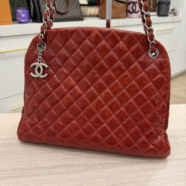 Chanel Glazed Calfskin Quilted Large Just Mademoiselle Bowling Bag Red