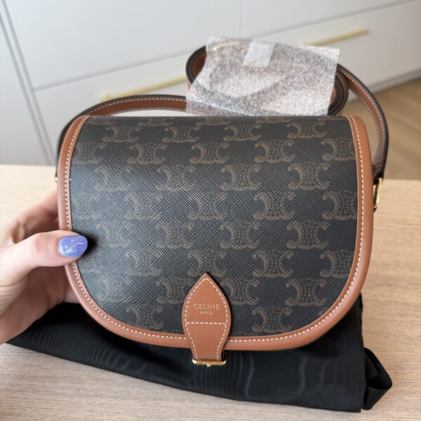 Celine Triomphe Canvas Medium Folco Bag Tan