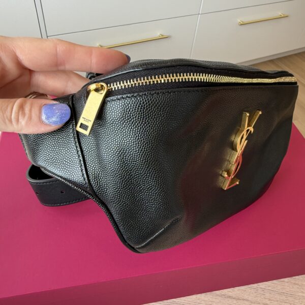Saint Laurent (YSL) Grain De Poudre Monogram Belt Bag Black