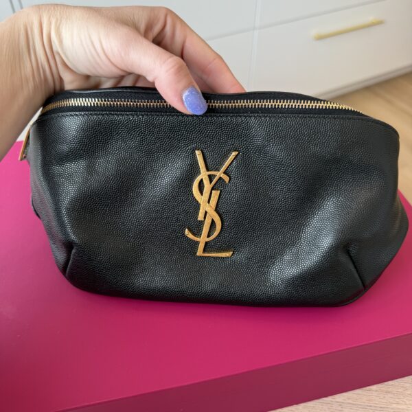Saint Laurent (YSL) Grain De Poudre Monogram Belt Bag Black