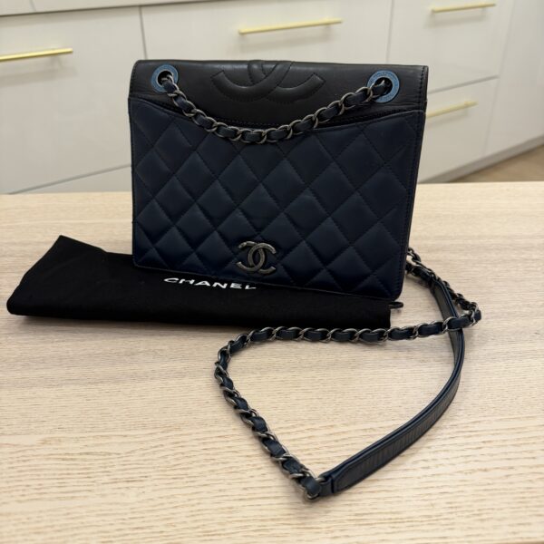 Chanel Quilted Ballerine Flap Bag Black and Navy