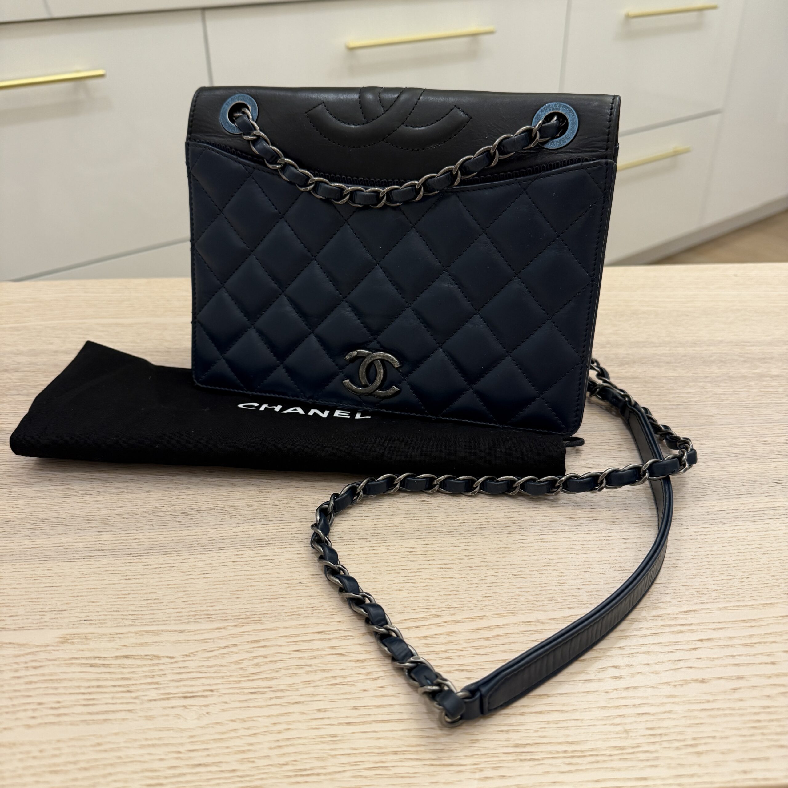 Chanel Quilted Ballerine Flap Bag Black and Navy
