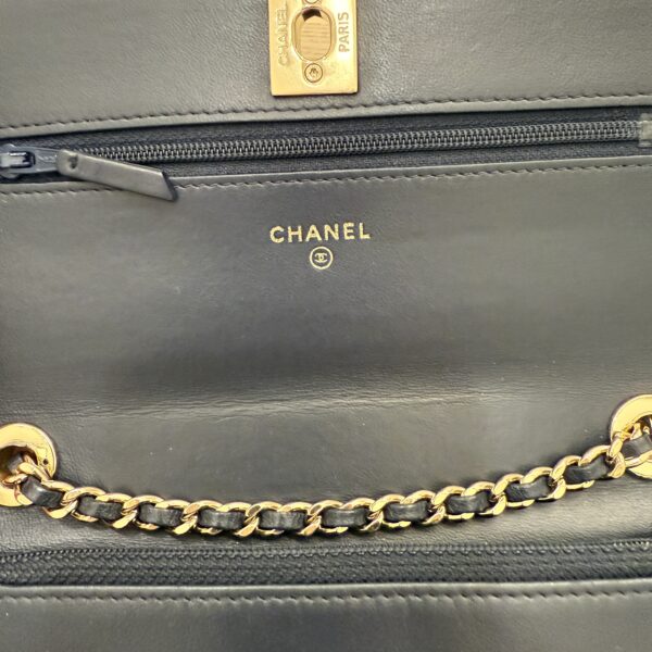 Chanel Lambskin Chevron Quilted Trendy CC Wallet On Chain WOC Navy