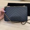 Chanel Lambskin Chevron Quilted Trendy CC Wallet On Chain WOC Navy