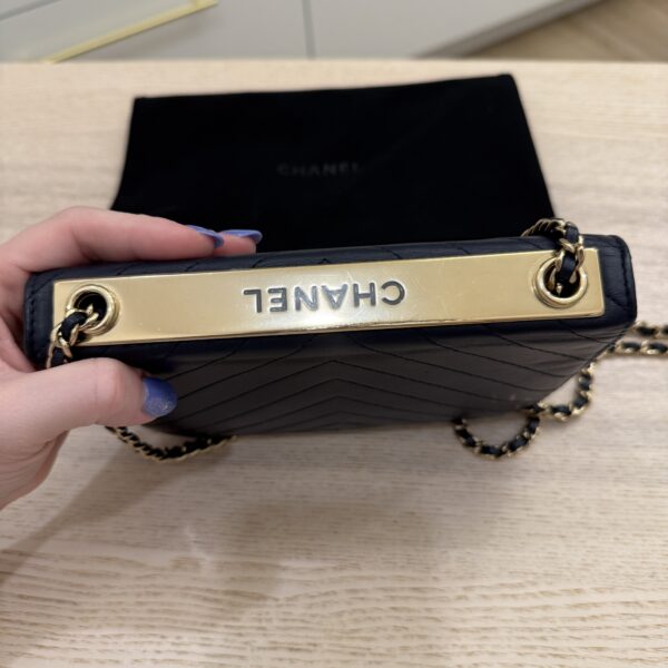 Chanel Lambskin Chevron Quilted Trendy CC Wallet On Chain WOC Navy