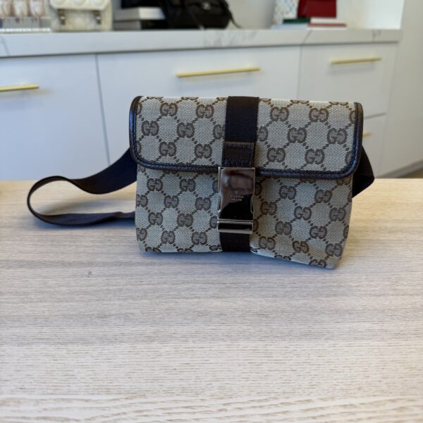 Gucci Monogram Waist Pouch Bag Dark Brown