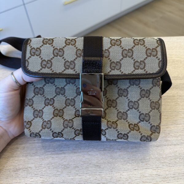 Gucci Monogram Waist Pouch Bag Dark Brown