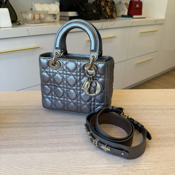 Christian Dior Lambskin Cannage Small Lady Dior Dark Metallic Gold Hardware My ABC Strap