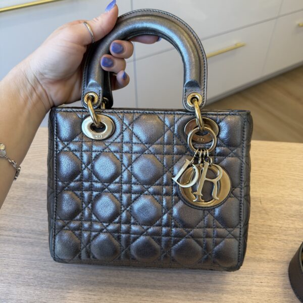 Christian Dior Lambskin Cannage Small Lady Dior Dark Metallic Gold Hardware My ABC Strap