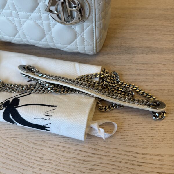 CHRISTIAN DIOR Lambskin Cannage Mini Lady Dior White SHW