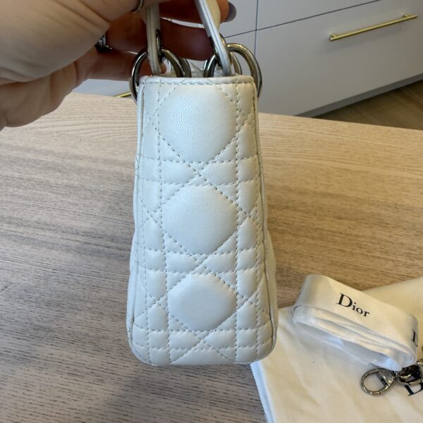 CHRISTIAN DIOR Lambskin Cannage Mini Lady Dior White SHW