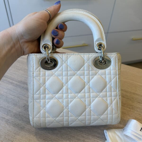 CHRISTIAN DIOR Lambskin Cannage Mini Lady Dior White SHW