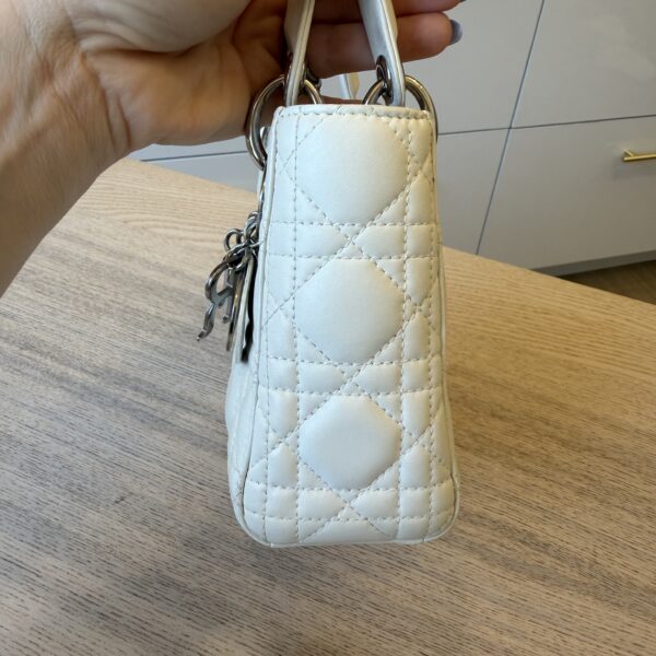 CHRISTIAN DIOR Lambskin Cannage Mini Lady Dior White SHW
