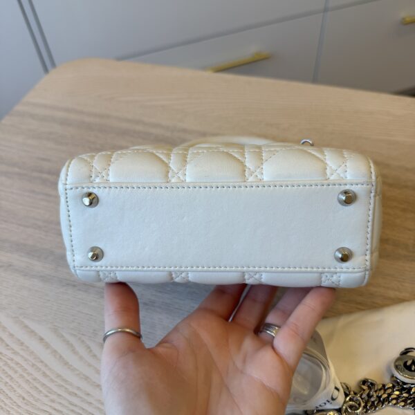 CHRISTIAN DIOR Lambskin Cannage Mini Lady Dior White SHW