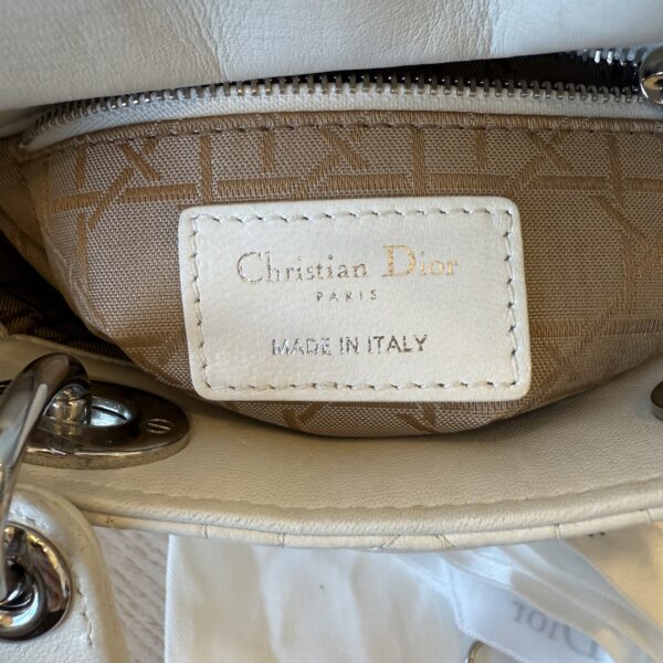 CHRISTIAN DIOR Lambskin Cannage Mini Lady Dior White SHW