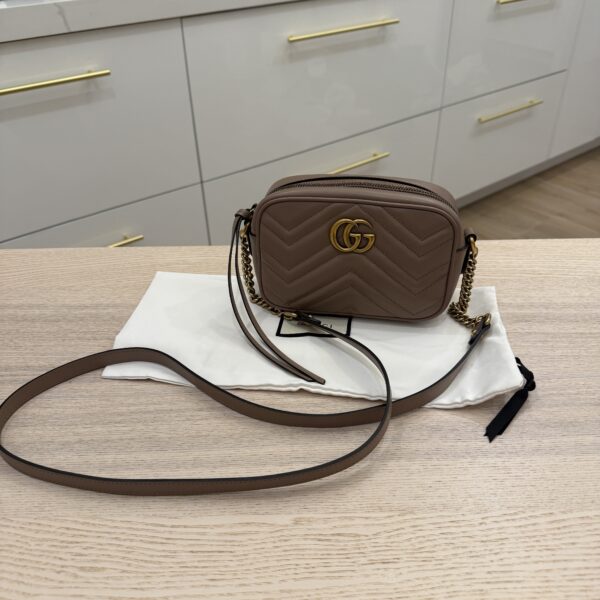 Gucci Calfskin Matelasse Mini GG Marmont Chain Shoulder Bag Porcelain Rose