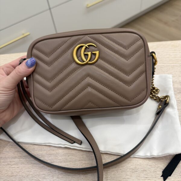 Gucci Calfskin Matelasse Mini GG Marmont Chain Shoulder Bag Porcelain Rose