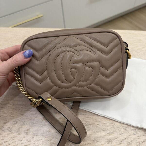 Gucci Calfskin Matelasse Mini GG Marmont Chain Shoulder Bag Porcelain Rose