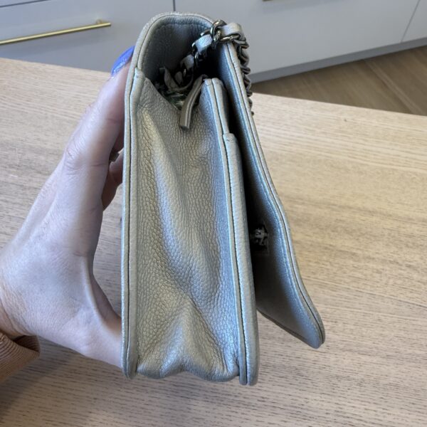 Chanel Lambskin Chevron Boy Wallet On Chain WOC Silver Metallic