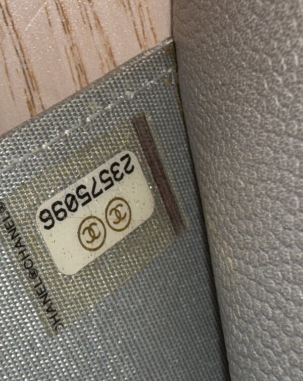 Chanel Lambskin Chevron Boy Wallet On Chain WOC Silver Metallic