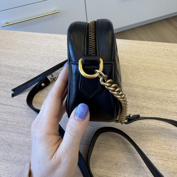 Gucci Calfskin Matelasse Mini GG Marmont Chain Shoulder Bag Black