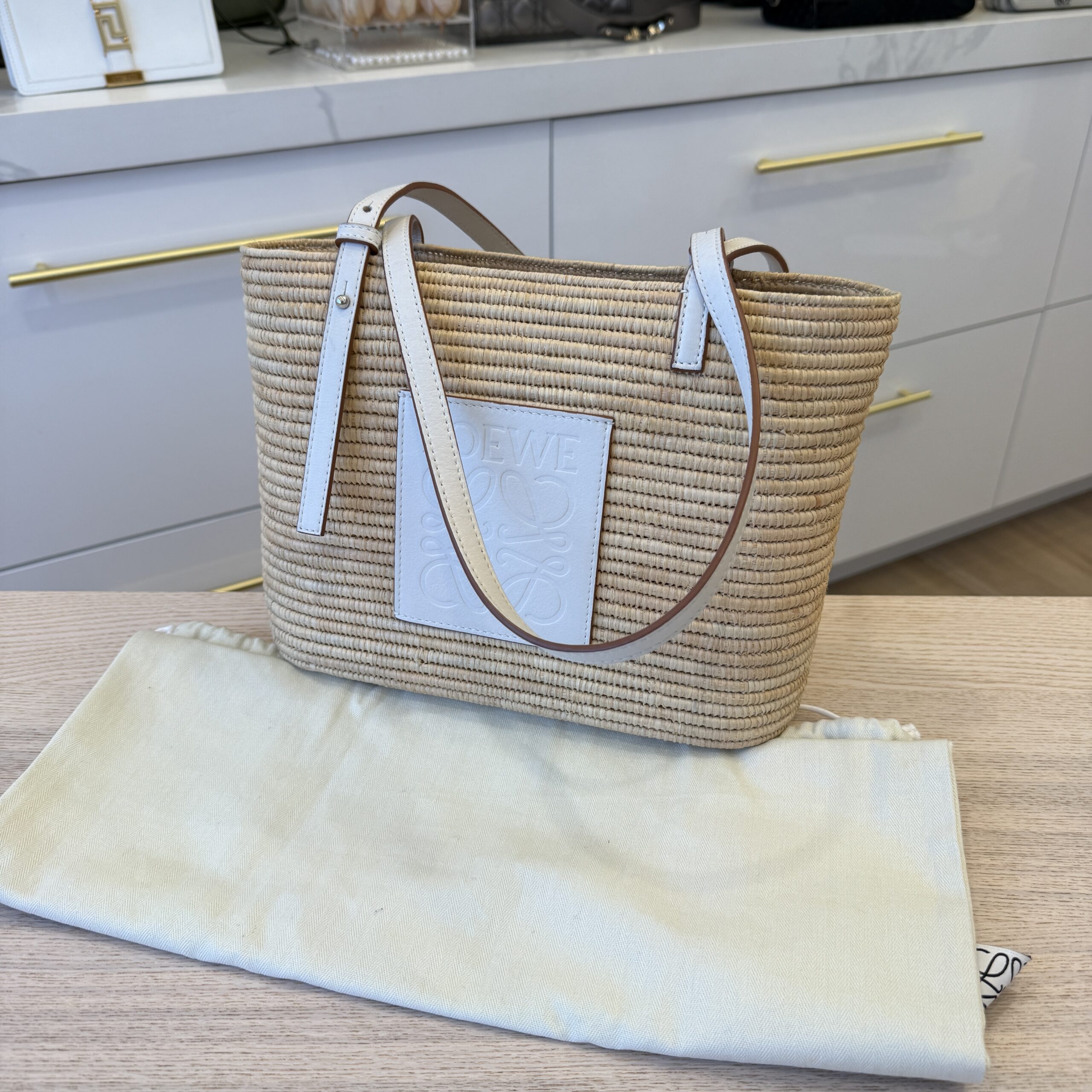 Loewe Square Anagram Straw Basket Tote Bag