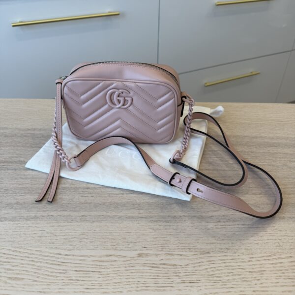 Gucci Calfskin Matelasse Mini GG Marmont Chain Shoulder Bag Perfectly Pink
