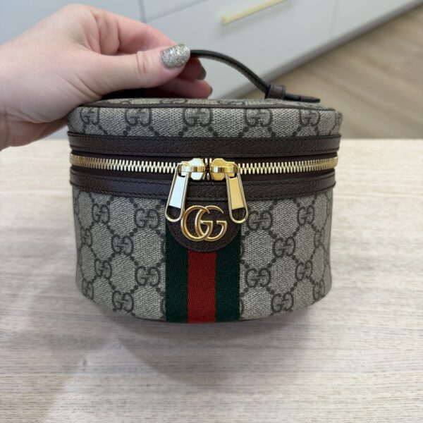 Gucci Ophidia Top Handle Cosmetic Case GG Coated Canvas Mini
