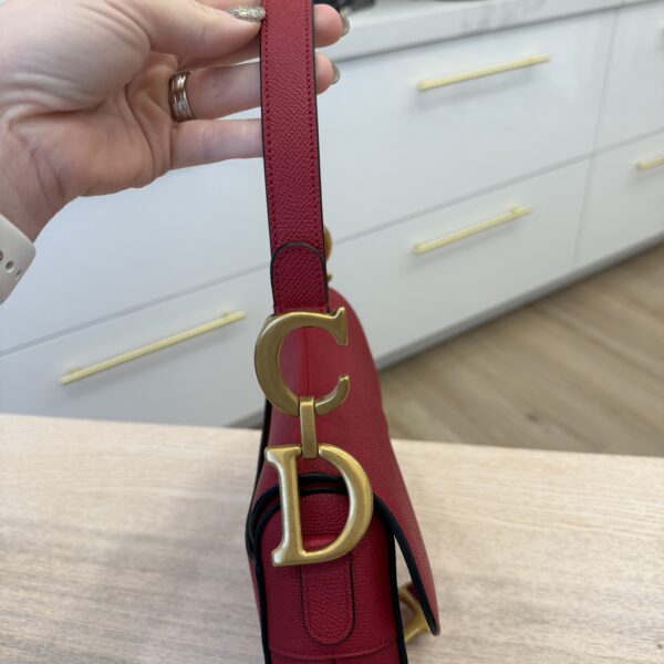 Christian Dior Saddle Bag with Strap Cherry Red Grained Calfskin