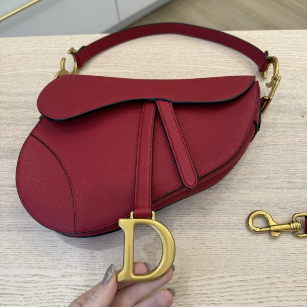 Christian Dior Saddle Bag with Strap Cherry Red Grained Calfskin