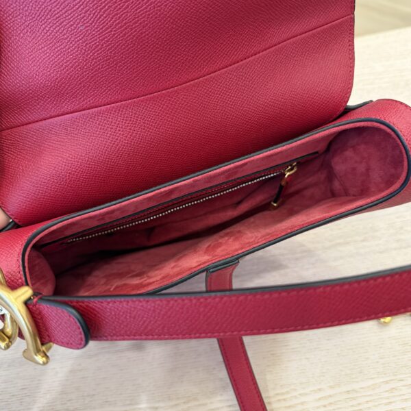 Christian Dior Saddle Bag with Strap Cherry Red Grained Calfskin