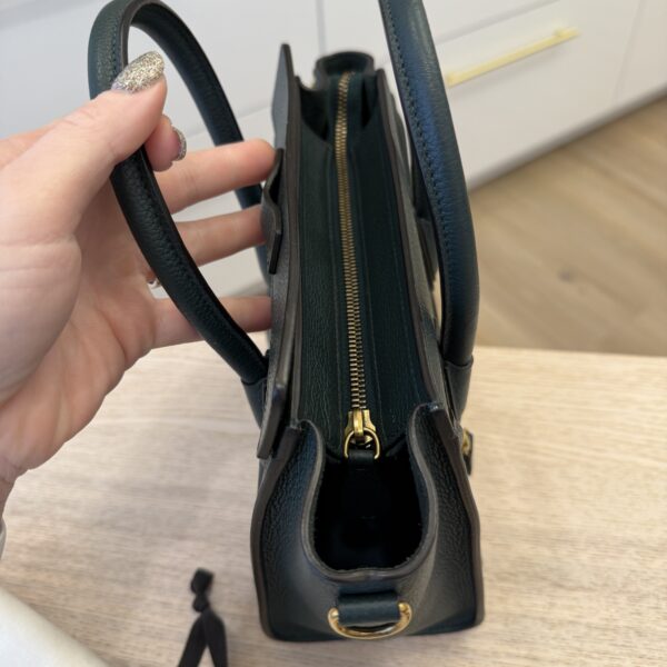 Celine Drummed Calfskin Nano Luggage Dark Green Gold Hardware