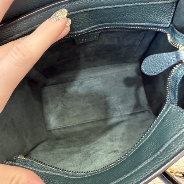 Celine Drummed Calfskin Nano Luggage Dark Green Gold Hardware