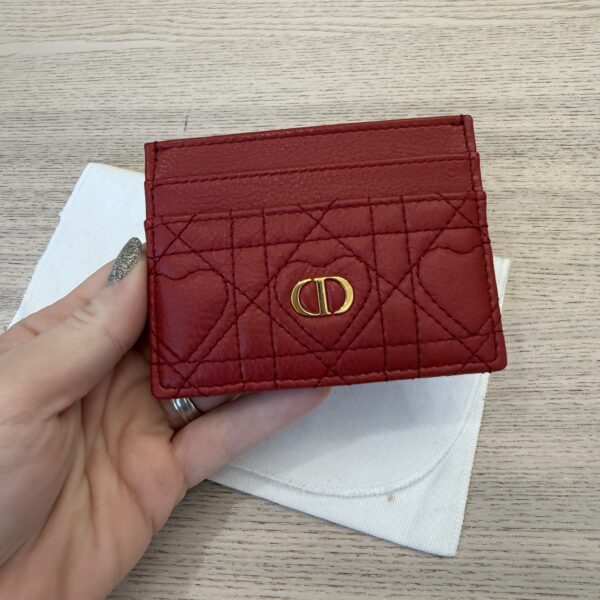 Christian Dior Caro Freesia Card Holder Monsignore Red Cannage Lambskin with Heart Motif