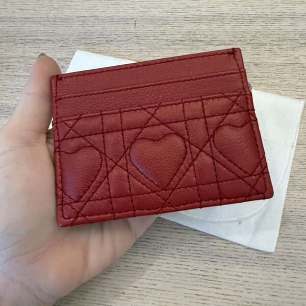 Christian Dior Caro Freesia Card Holder Monsignore Red Cannage Lambskin with Heart Motif