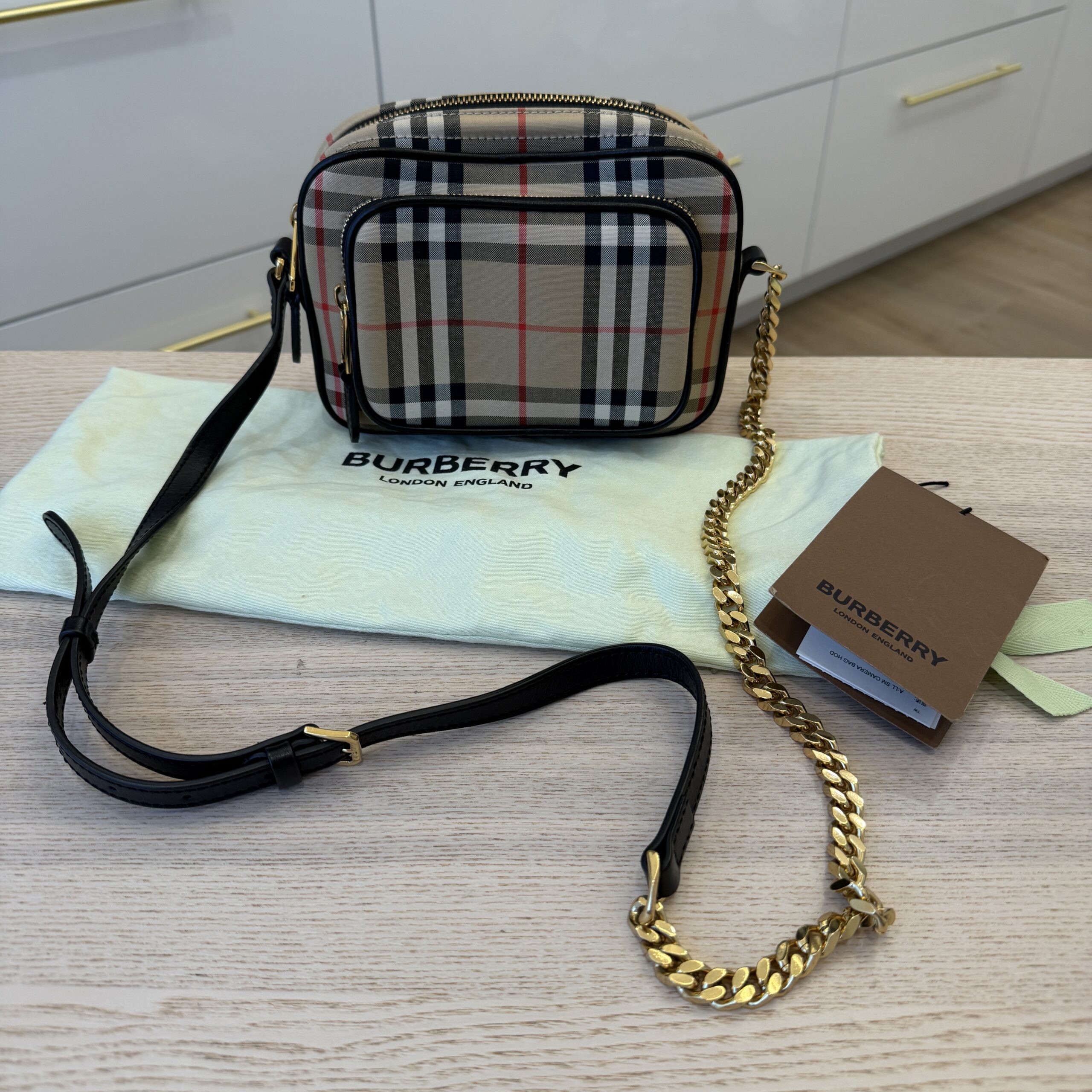 Burberry Calfskin Vintage Check Camera Bag Archive Beig