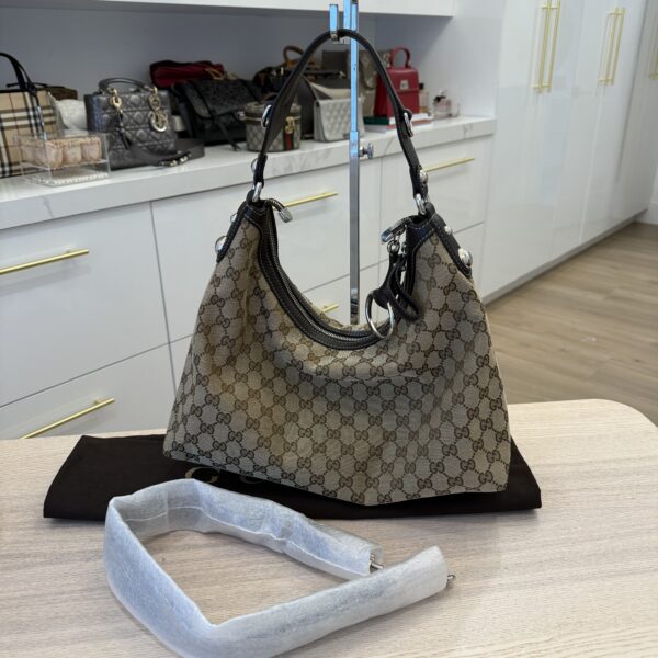 Gucci Beige GG Canvas Icon Bit Medium Hobo Bag