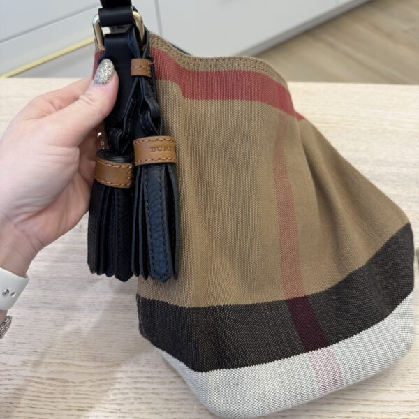 Burberry Black Leather And Check Canvas Mini Ashby Bag