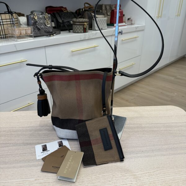 Burberry Black Leather And Check Canvas Mini Ashby Bag