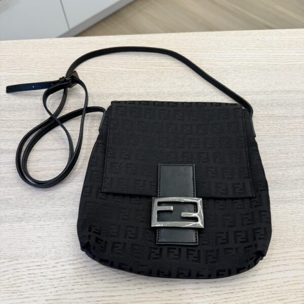 Fendi Zucchino Vitello Tube Messenger Bag Testa di Moro Black