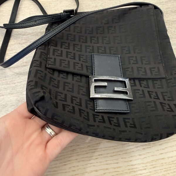 Fendi Zucchino Vitello Tube Messenger Bag Testa di Moro Black