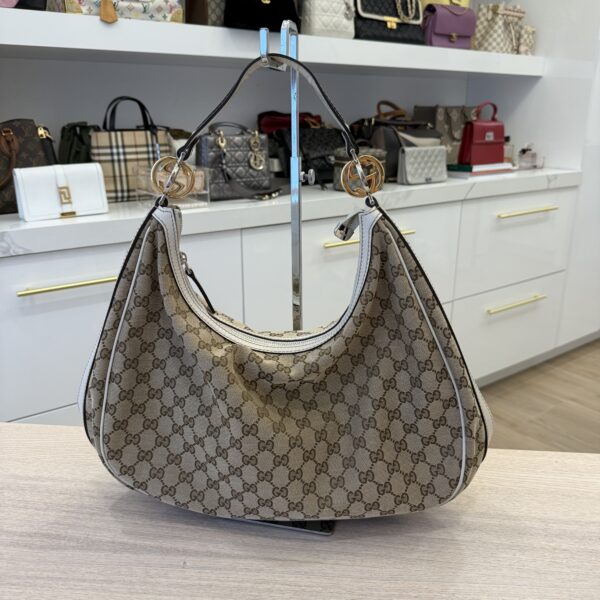 Gucci Brown GG Canvas Twins Shoulder Bag White Beige