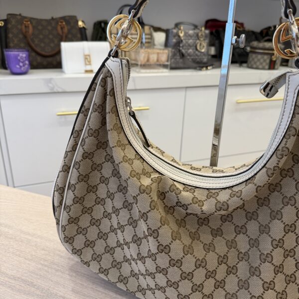 Gucci Brown GG Canvas Twins Shoulder Bag White Beige