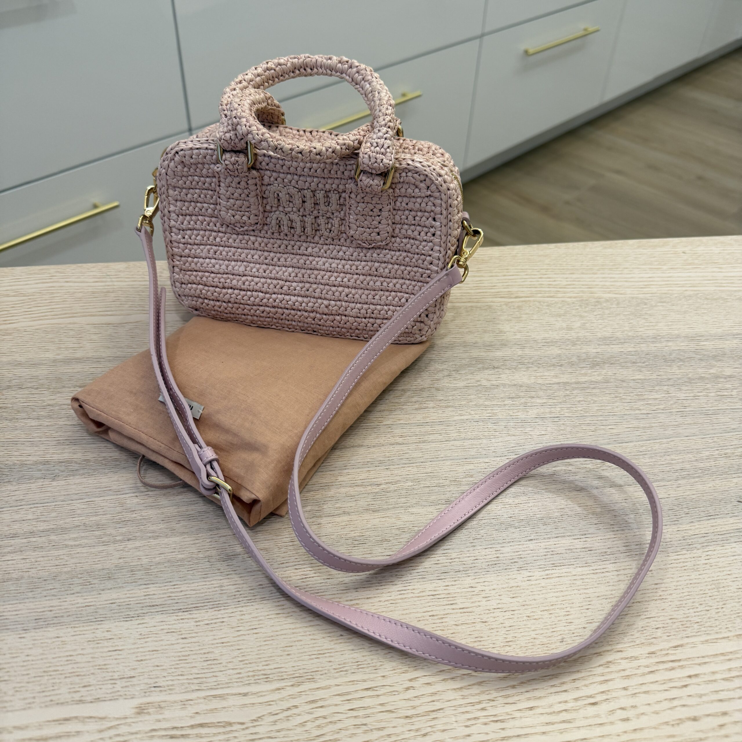 Miu Miu Pastel Pink Raffia Handbag