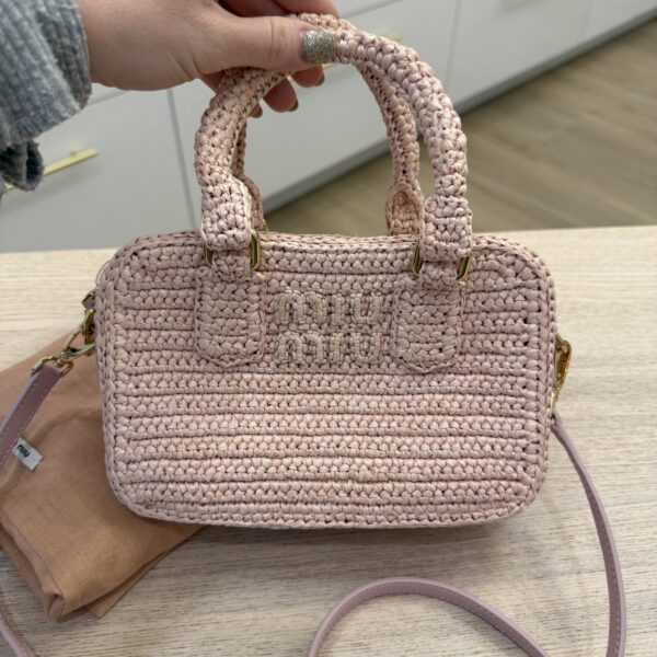 Miu Miu Pastel Pink Raffia Handbag