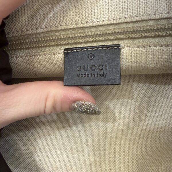 Gucci GG Supreme Monogram Medium Single Buckle Rucksack Backpack Beige Ebony Brown